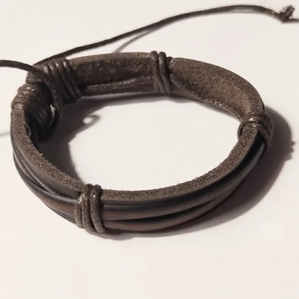 ‎Leather bracelet layered brown new d17